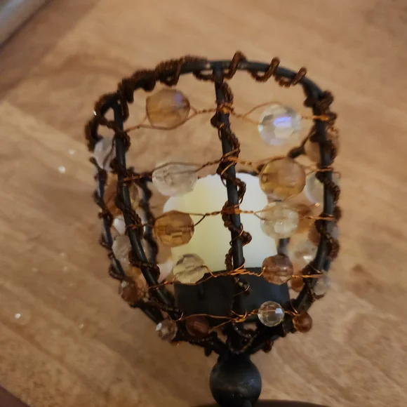 Beaded Candle Holder with Brown and Clear Accents - Picture 8 of 10